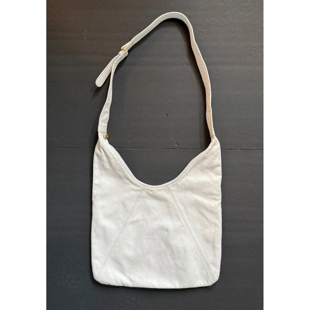 VTG Americana by Sharif White Leather Crossbody Hobo Bag Gold Triangle Buckle